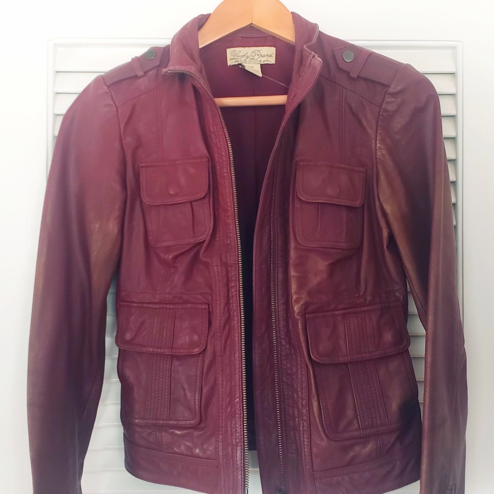 Gorgeous Red/Burgundy leather Lucky Brand jacket XS